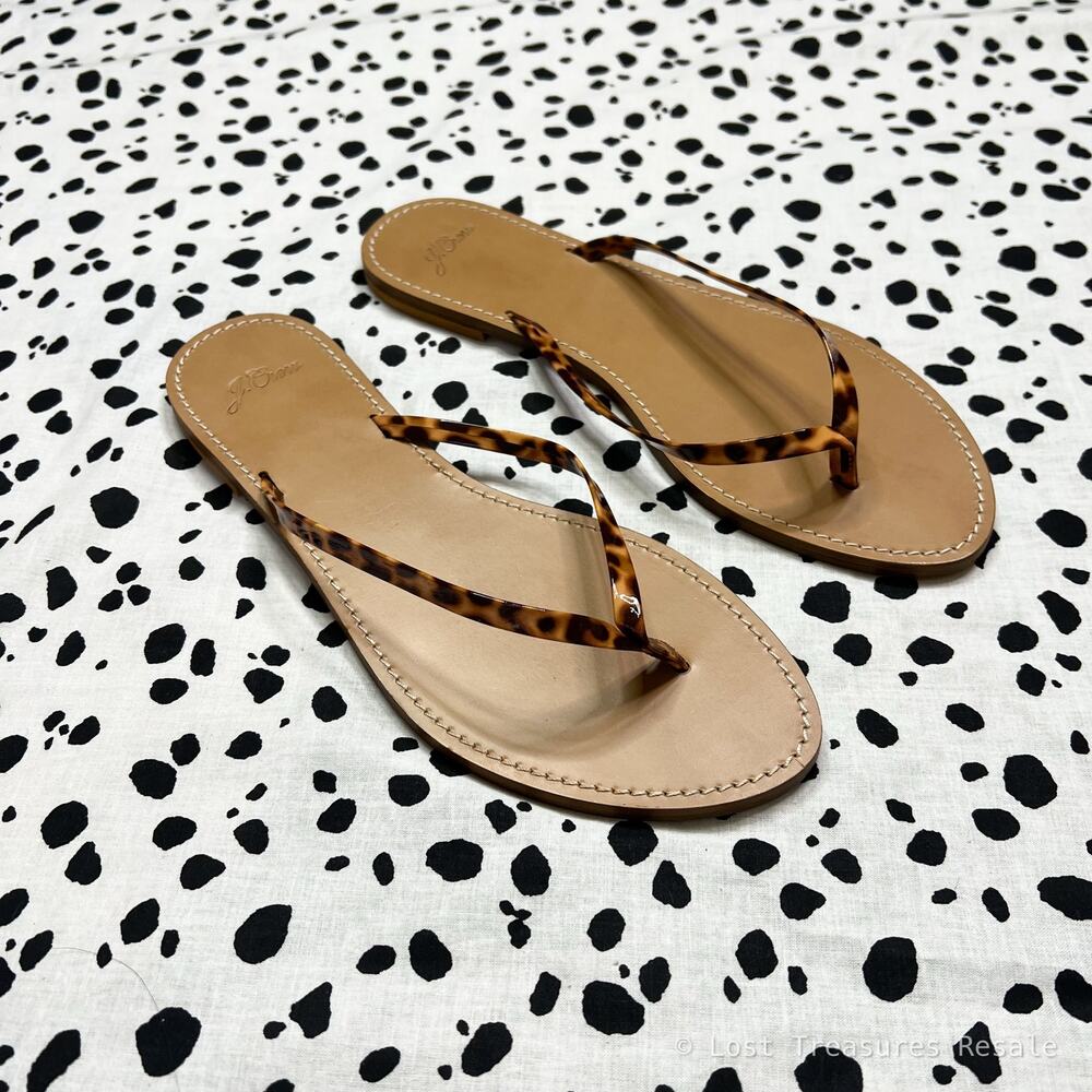 J. Crew | Italian Tortoise Thong Sandals Leather Minimalist Flip Flops US 9.5